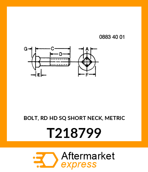 BOLT, RD HD SQ SHORT NECK, METRIC T218799