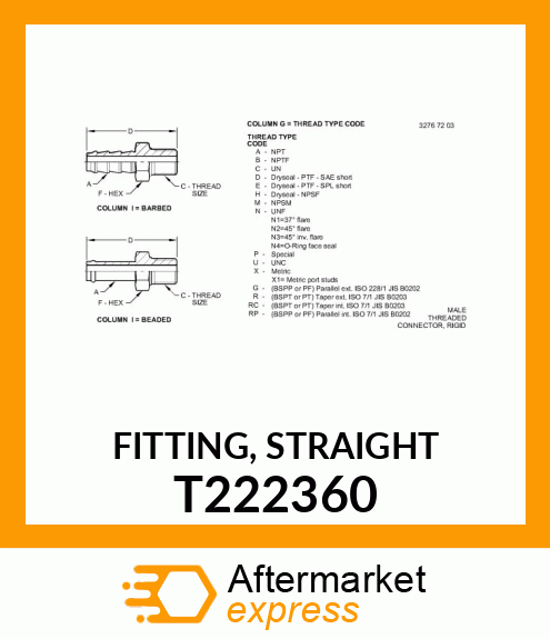 FITTING, STRAIGHT T222360