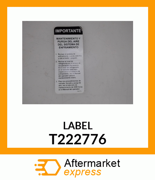 LABEL, RADIATOR MAINT., SPANISH T222776