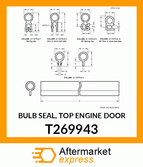 BULB SEAL, TOP ENGINE DOOR T269943