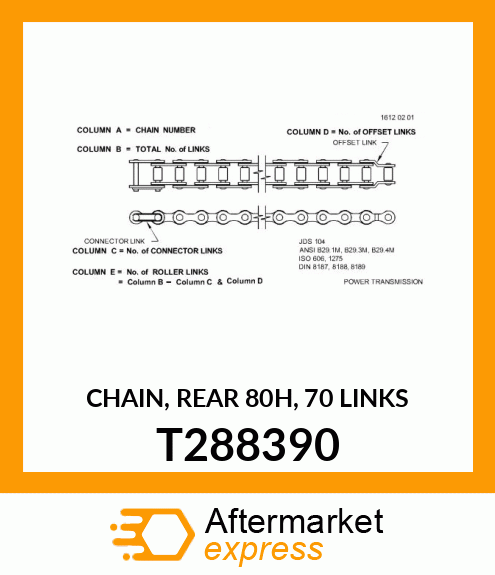 CHAIN, REAR 80H, 70 LINKS T288390