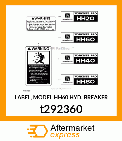 LABEL, MODEL HH60 HYD. BREAKER t292360