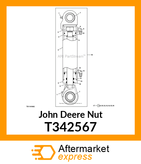 NUT, HEX NUT, HYD. CYL. 1.00" T342567