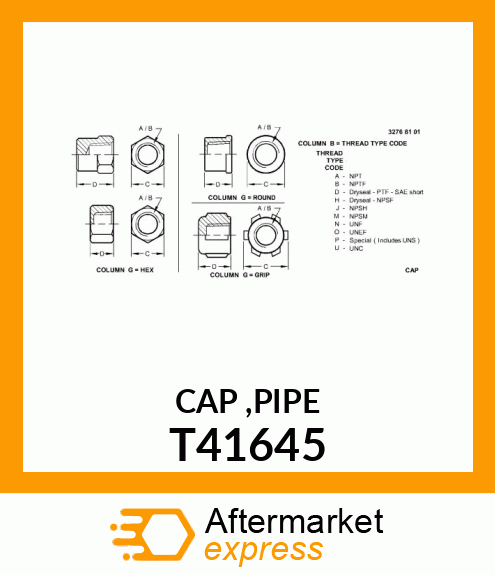 CAP ,PIPE T41645