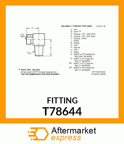 ELBOW,SPECIAL FLAT FACE SEAL T78644