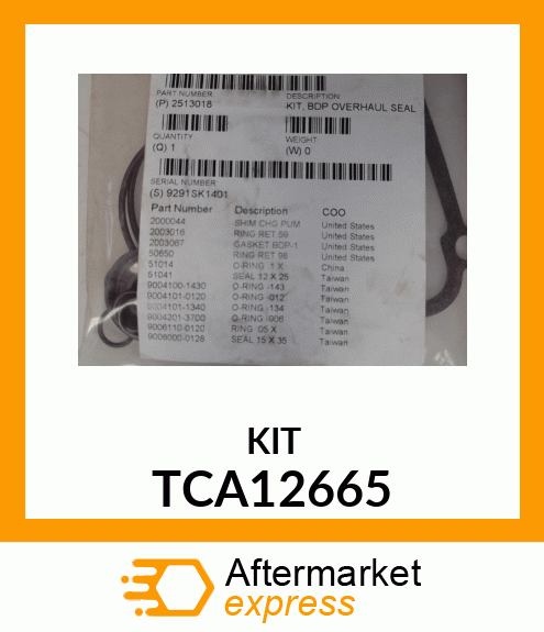 KIT, OVERHAUL SEAL, ZTRAK TCA12665