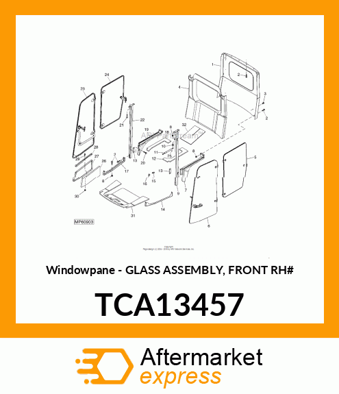 Windowpane - GLASS ASSEMBLY, FRONT RH# TCA13457