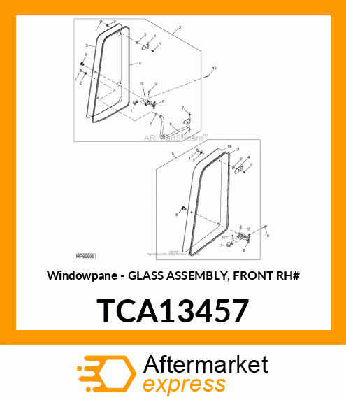 Windowpane - GLASS ASSEMBLY, FRONT RH# TCA13457