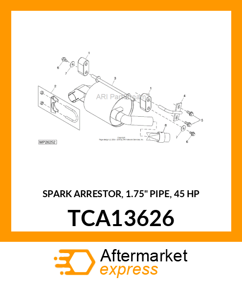 SPARK ARRESTOR, 1.75" PIPE, 45 HP TCA13626