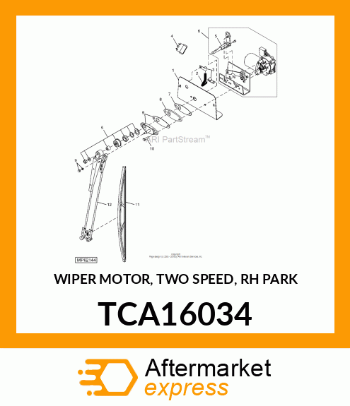 WIPER MOTOR, TWO SPEED, RH PARK TCA16034