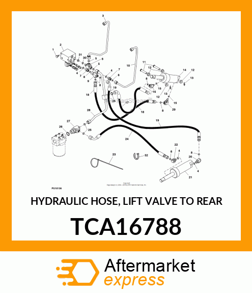 HYDRAULIC HOSE, LIFT VALVE TO REAR TCA16788