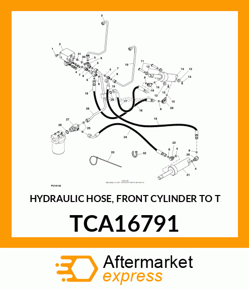 HYDRAULIC HOSE, FRONT CYLINDER TO T TCA16791