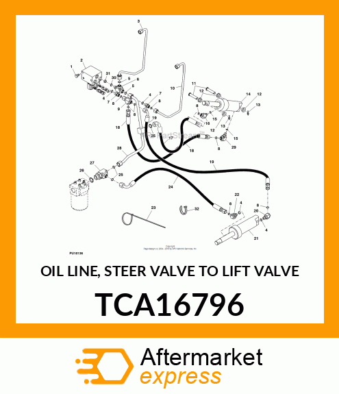 OIL LINE, STEER VALVE TO LIFT VALVE TCA16796