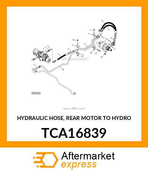 HYDRAULIC HOSE, REAR MOTOR TO HYDRO TCA16839