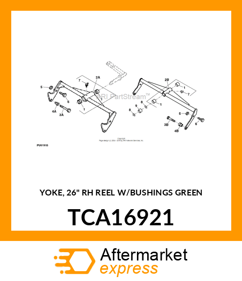 YOKE, 26" RH REEL W/BUSHINGS GREEN TCA16921