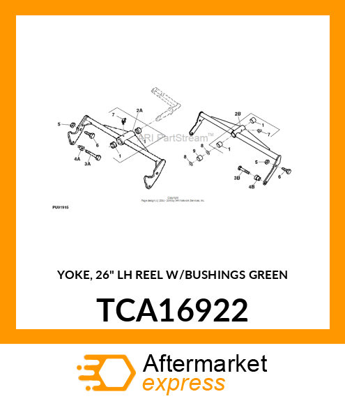 YOKE, 26" LH REEL W/BUSHINGS GREEN TCA16922