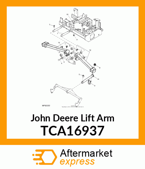 LIFT ARM, 30" RH W/BUSHINGS (GREEN) TCA16937