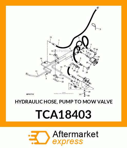 HYDRAULIC HOSE, PUMP TO MOW VALVE TCA18403