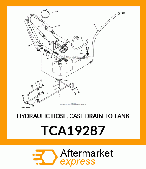 HYDRAULIC HOSE, CASE DRAIN TO TANK TCA19287