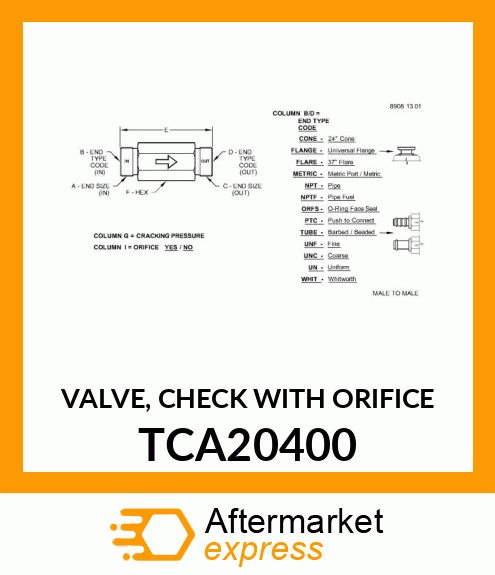 VALVE, CHECK WITH ORIFICE TCA20400