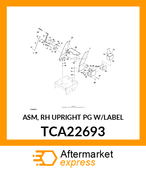 ASM, RH UPRIGHT PG W/LABEL TCA22693