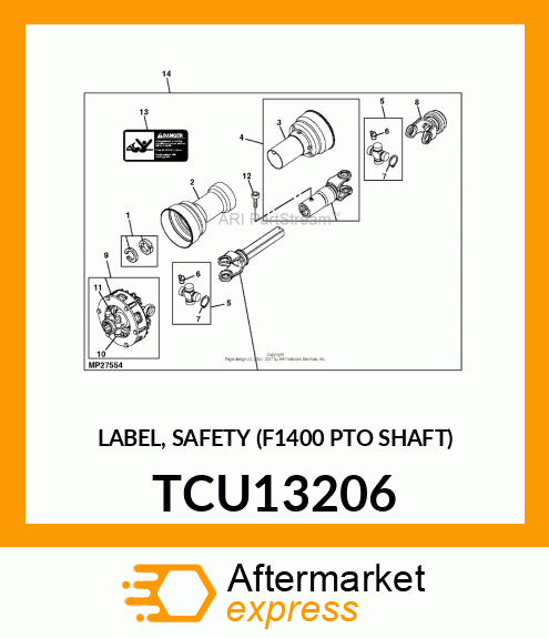 LABEL, SAFETY (F1400 PTO SHAFT) TCU13206