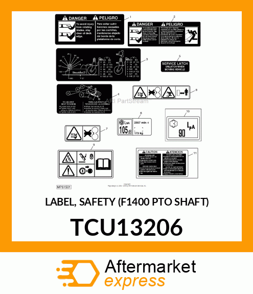 LABEL, SAFETY (F1400 PTO SHAFT) TCU13206