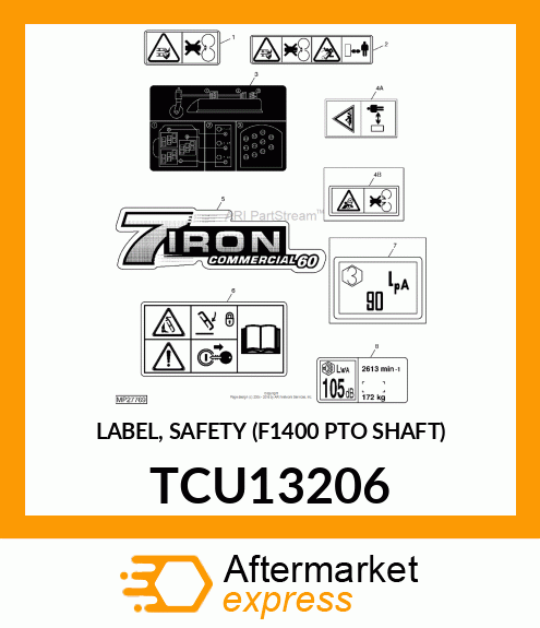 LABEL, SAFETY (F1400 PTO SHAFT) TCU13206