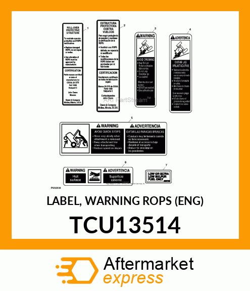 LABEL, WARNING ROPS (ENG) TCU13514