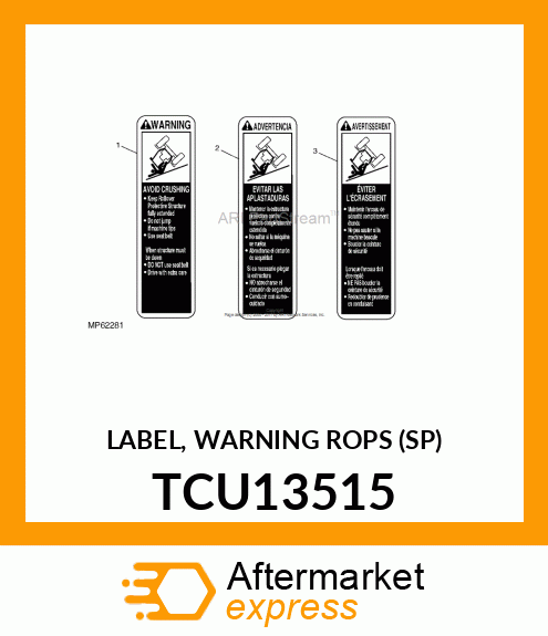 LABEL, WARNING ROPS (SP) TCU13515