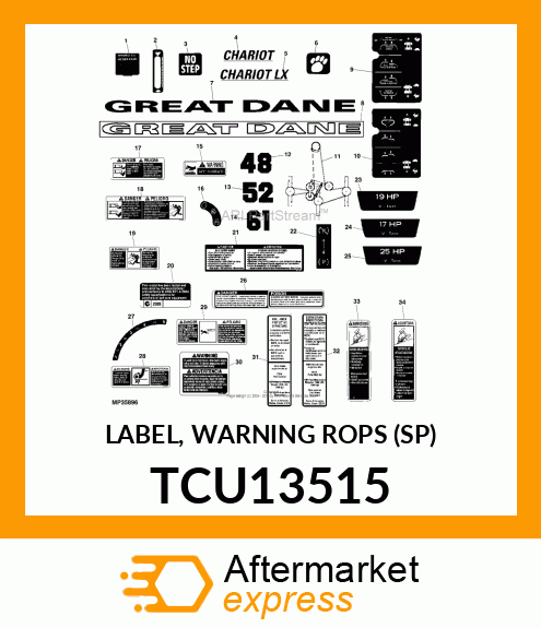 LABEL, WARNING ROPS (SP) TCU13515