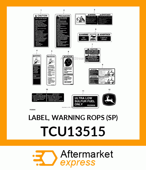 LABEL, WARNING ROPS (SP) TCU13515