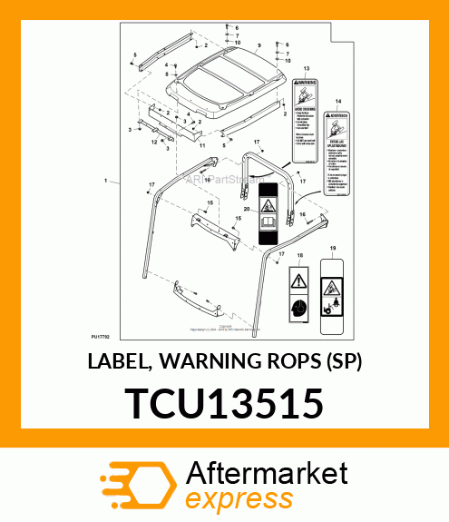 LABEL, WARNING ROPS (SP) TCU13515