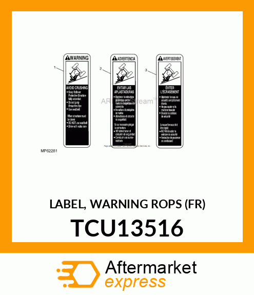 LABEL, WARNING ROPS (FR) TCU13516