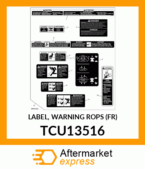 LABEL, WARNING ROPS (FR) TCU13516