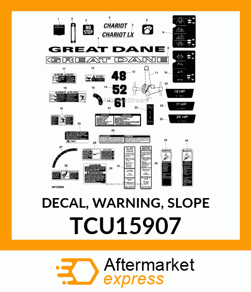 DECAL, WARNING, SLOPE TCU15907