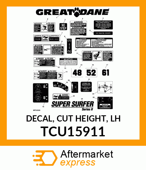 DECAL, CUT HEIGHT, LH TCU15911