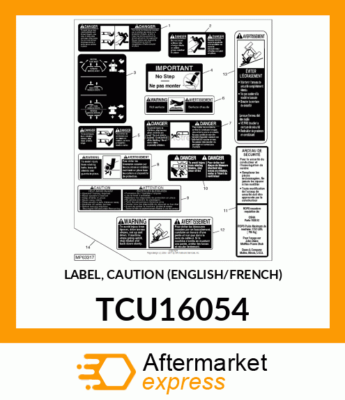 LABEL, CAUTION (ENGLISH/FRENCH) TCU16054