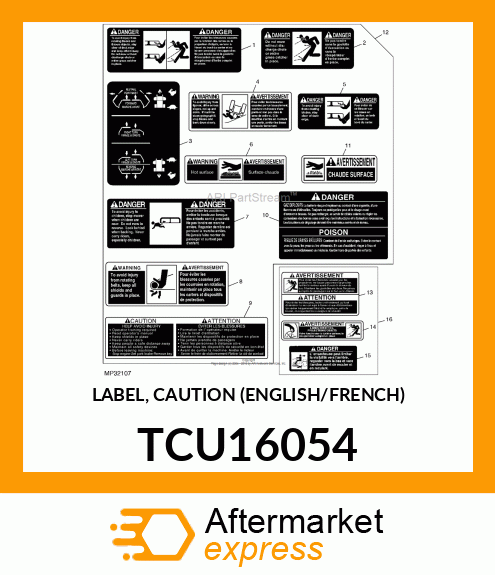 LABEL, CAUTION (ENGLISH/FRENCH) TCU16054