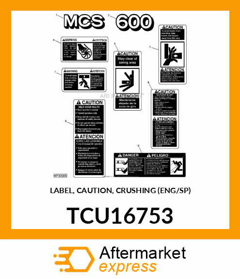 LABEL, CAUTION, CRUSHING (ENG/SP) TCU16753