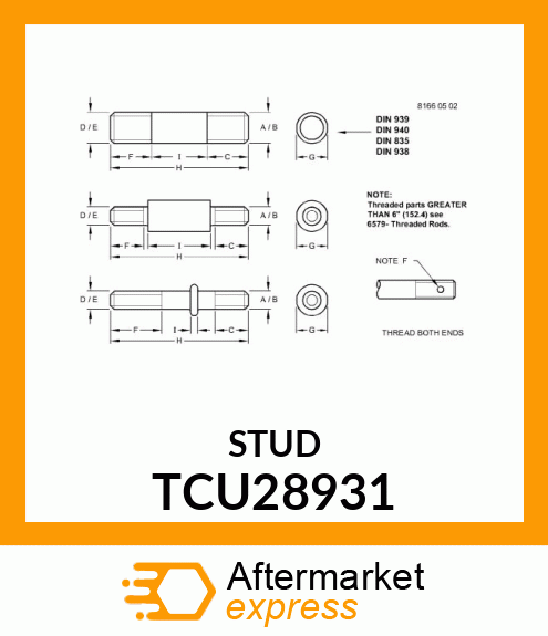 STUD, METRIC STRAIGHT TCU28931