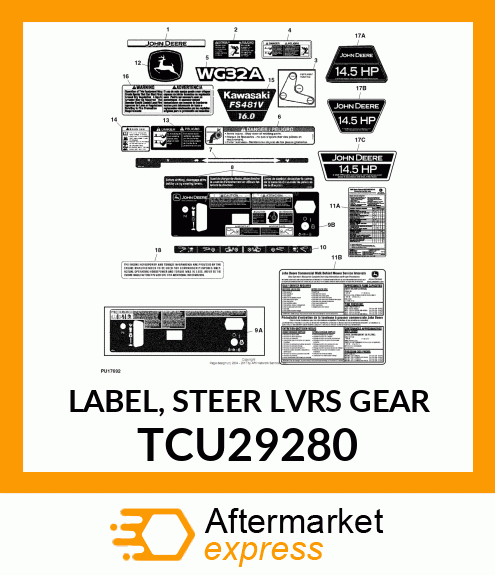 LABEL, STEER LVRS GEAR TCU29280