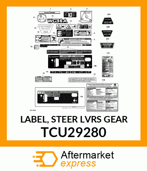 LABEL, STEER LVRS GEAR TCU29280