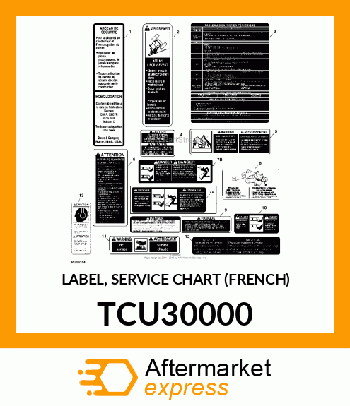 LABEL, SERVICE CHART (FRENCH) TCU30000