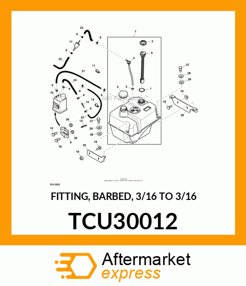 FITTING, BARBED, 3/16 TO 3/16 TCU30012