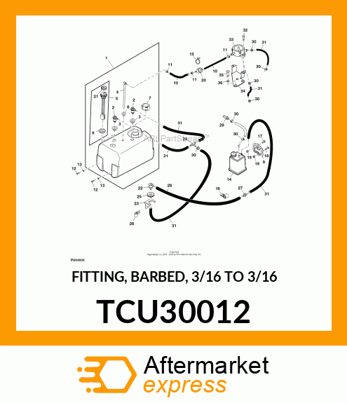 FITTING, BARBED, 3/16 TO 3/16 TCU30012