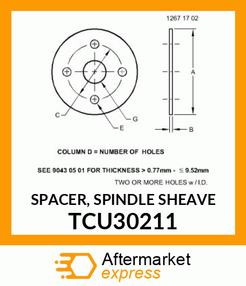 SPACER, SPINDLE SHEAVE TCU30211