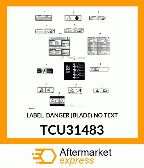 LABEL, DANGER (BLADE) NO TEXT TCU31483