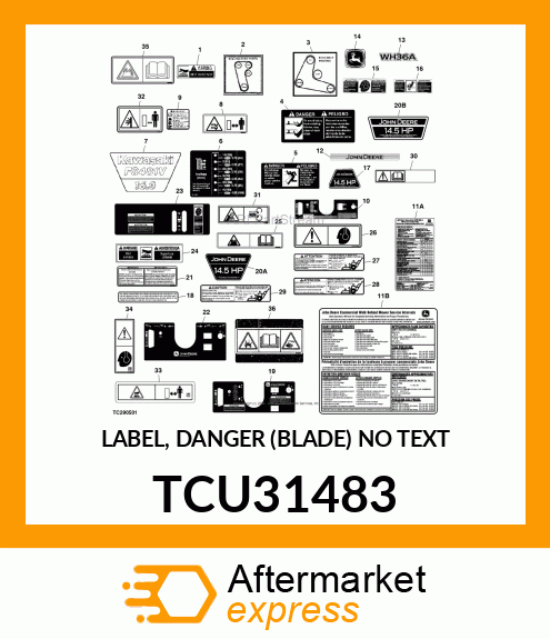 LABEL, DANGER (BLADE) NO TEXT TCU31483