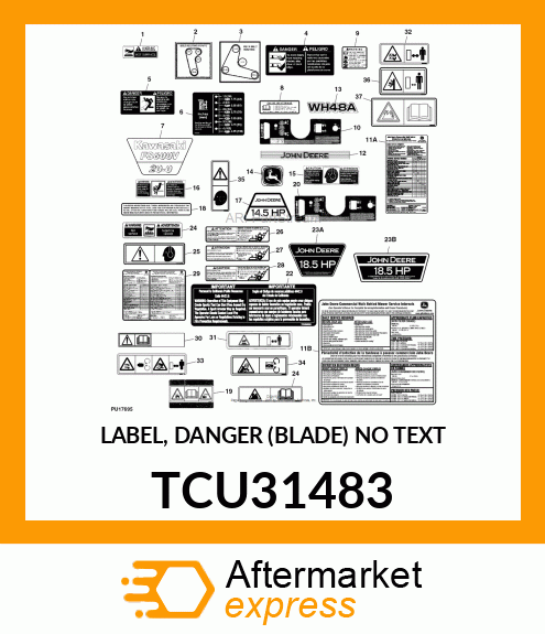 LABEL, DANGER (BLADE) NO TEXT TCU31483